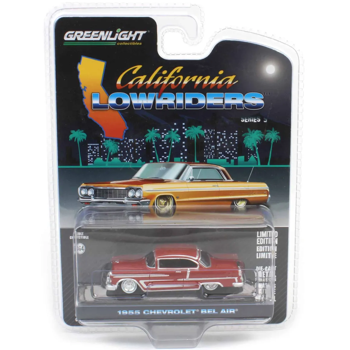 1/64 1955 Chevrolet Bel Air Lowrider, Red & Silver, California Lowriders Series 5