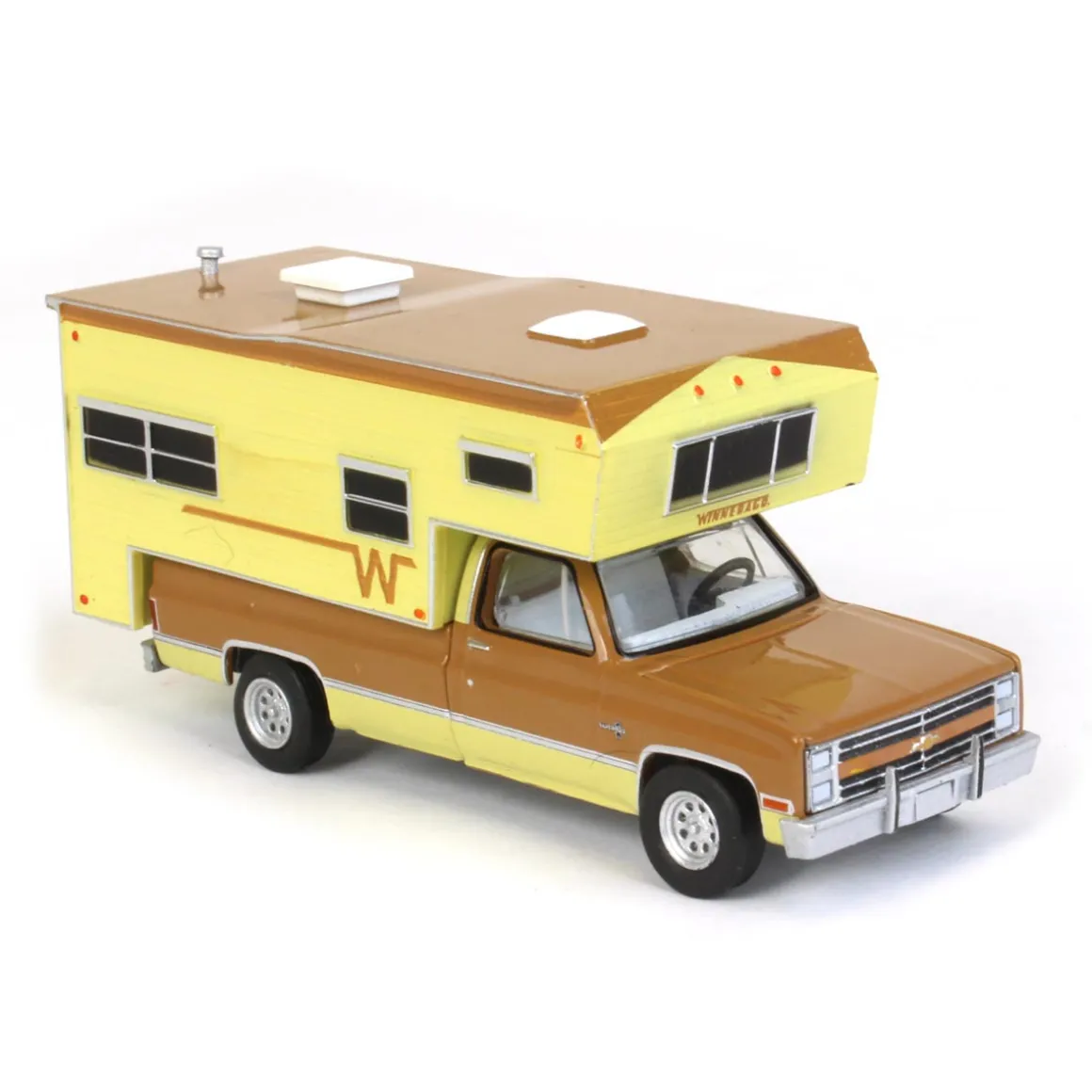 1/64 1986 Chevrolet C20 Silverado with Winnebago Slide in Camper, Copper and Tan