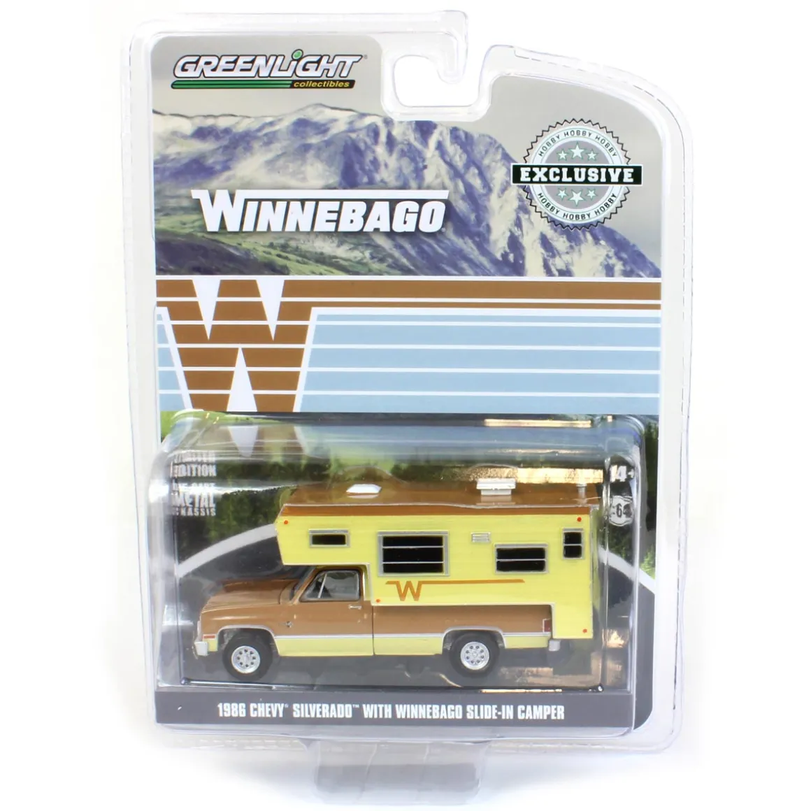 1/64 1986 Chevrolet C20 Silverado with Winnebago Slide in Camper, Copper and Tan