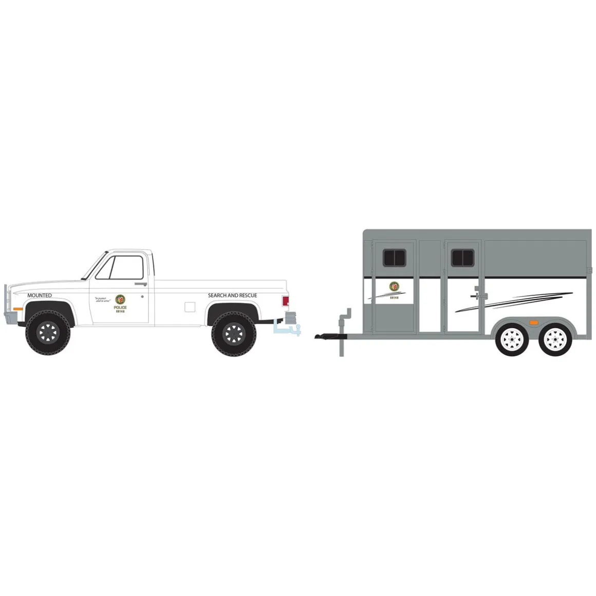 1/64 1987 Chevrolet C20 with Horse Trailer, LAPD Search & Rescue Mounted Platoon, Hitch & Tow Series 31