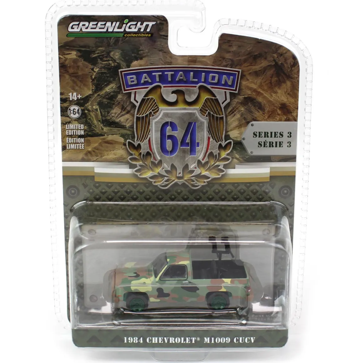 1/64 1984 Chevrolet M1009 CUCV in Camouflage with Mounted Machine Guns, Battalion 64 Series 3--CHASE
