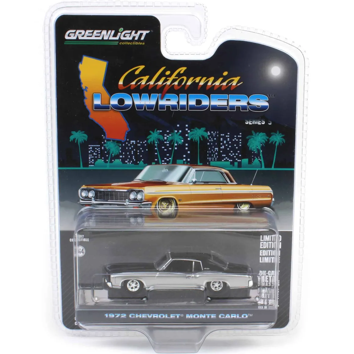 1/64 1972 Chevrolet Monte Carlo, Silver & Black, California Lowriders Series 5