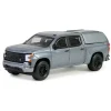 1/64 2023 Chevrolet Silverado 1500 Custom with Camper Shell, Sterling Gray, Blue Collar Series 13