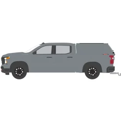 1/64 2023 Chevrolet Silverado 1500 Custom with Camper Shell, Sterling Gray, Blue Collar Series 13