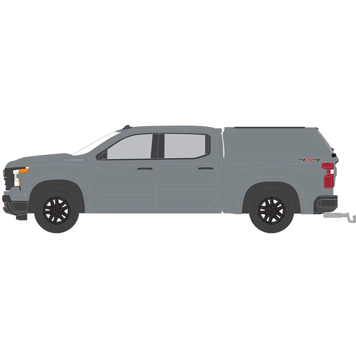 1/64 2023 Chevrolet Silverado 1500 Custom with Camper Shell, Sterling Gray, Blue Collar Series 13
