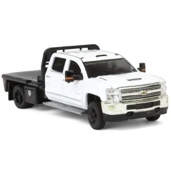 1/64 2018 Chevrolet Silverado 3500 Dually Flatbed Pickup Truck, White, Collaboration Exclusive