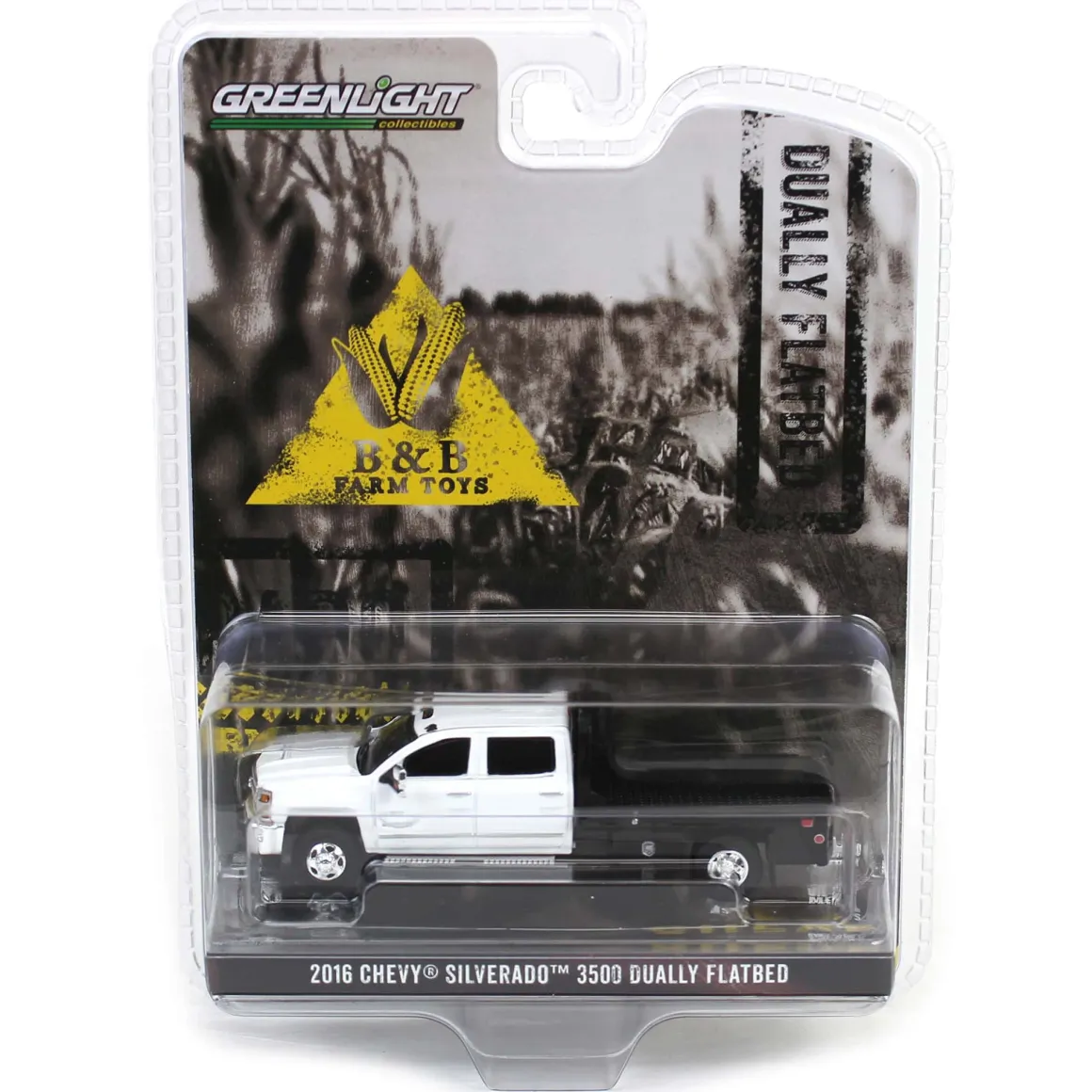 1/64 2016 Chevrolet Silverado 3500 Flatbed Dually, White, B&B Toys Exclusive