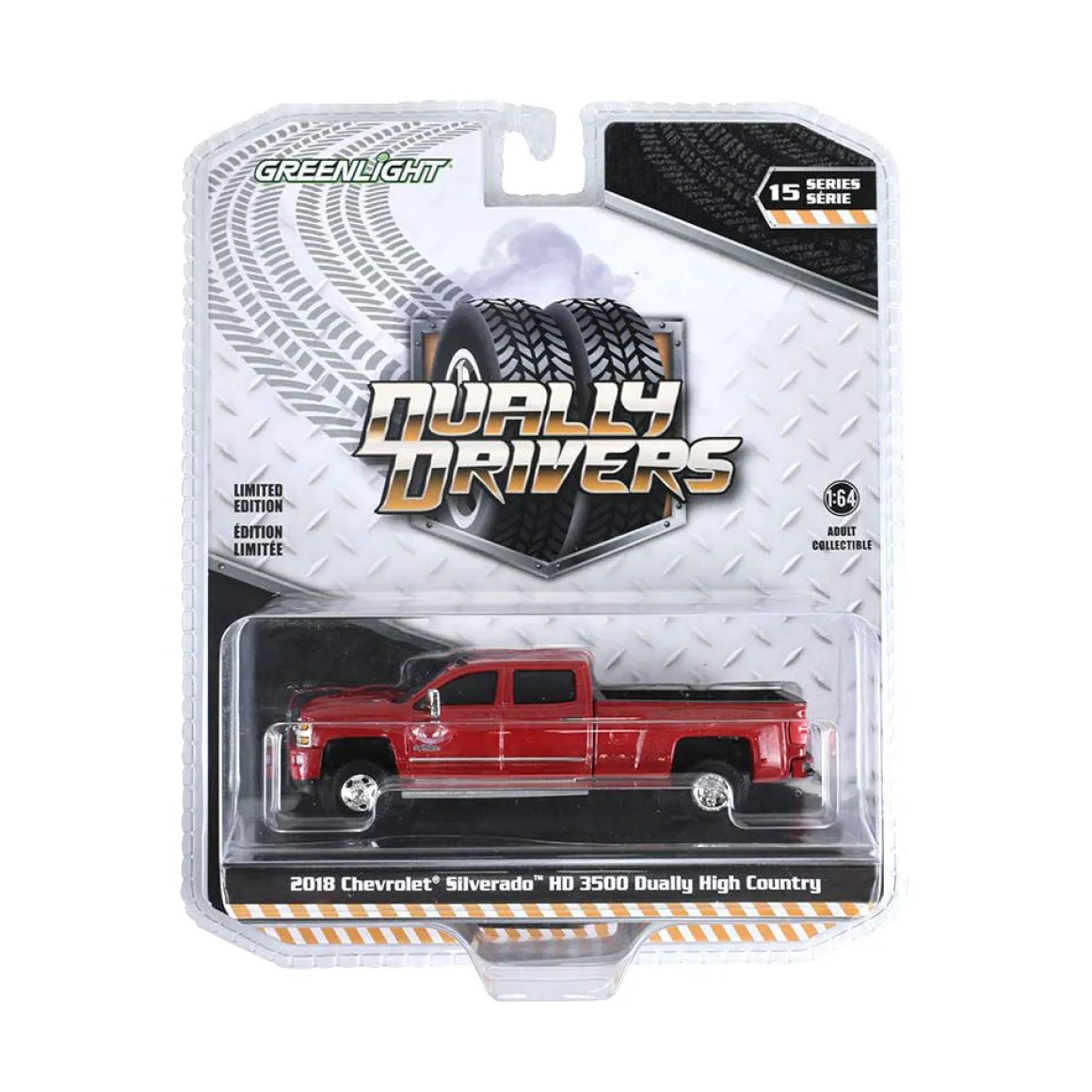 1/64 2018 Chevrolet Silverado 3500 HD Dually High Country, Cajun Red Metallic, Dually Drivers Series 15