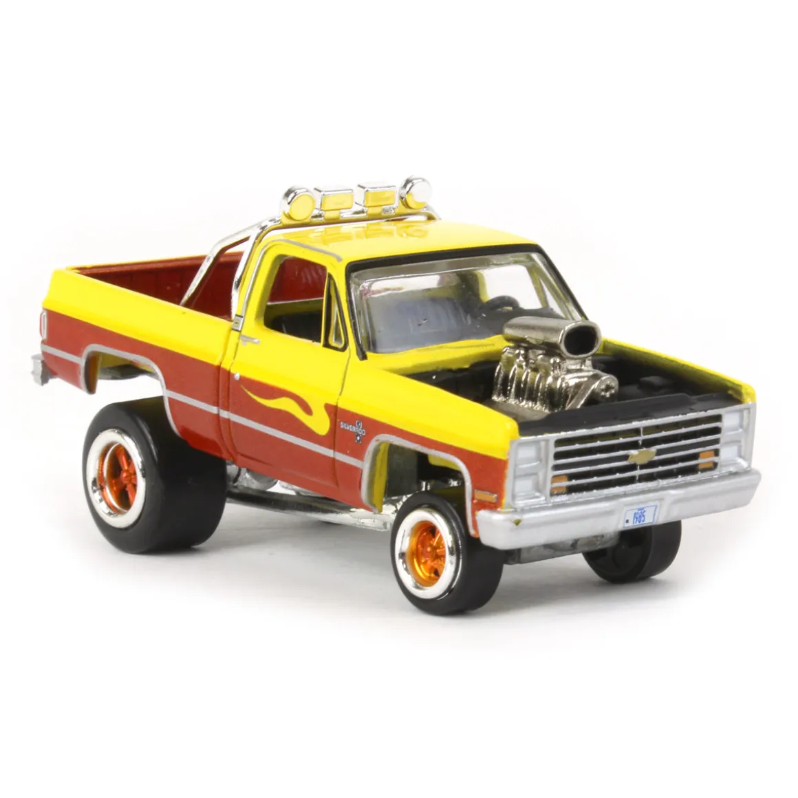 1/64 1985 Chevrolet Silverado, Golden Yellow, Zingers by Johnny Lightning