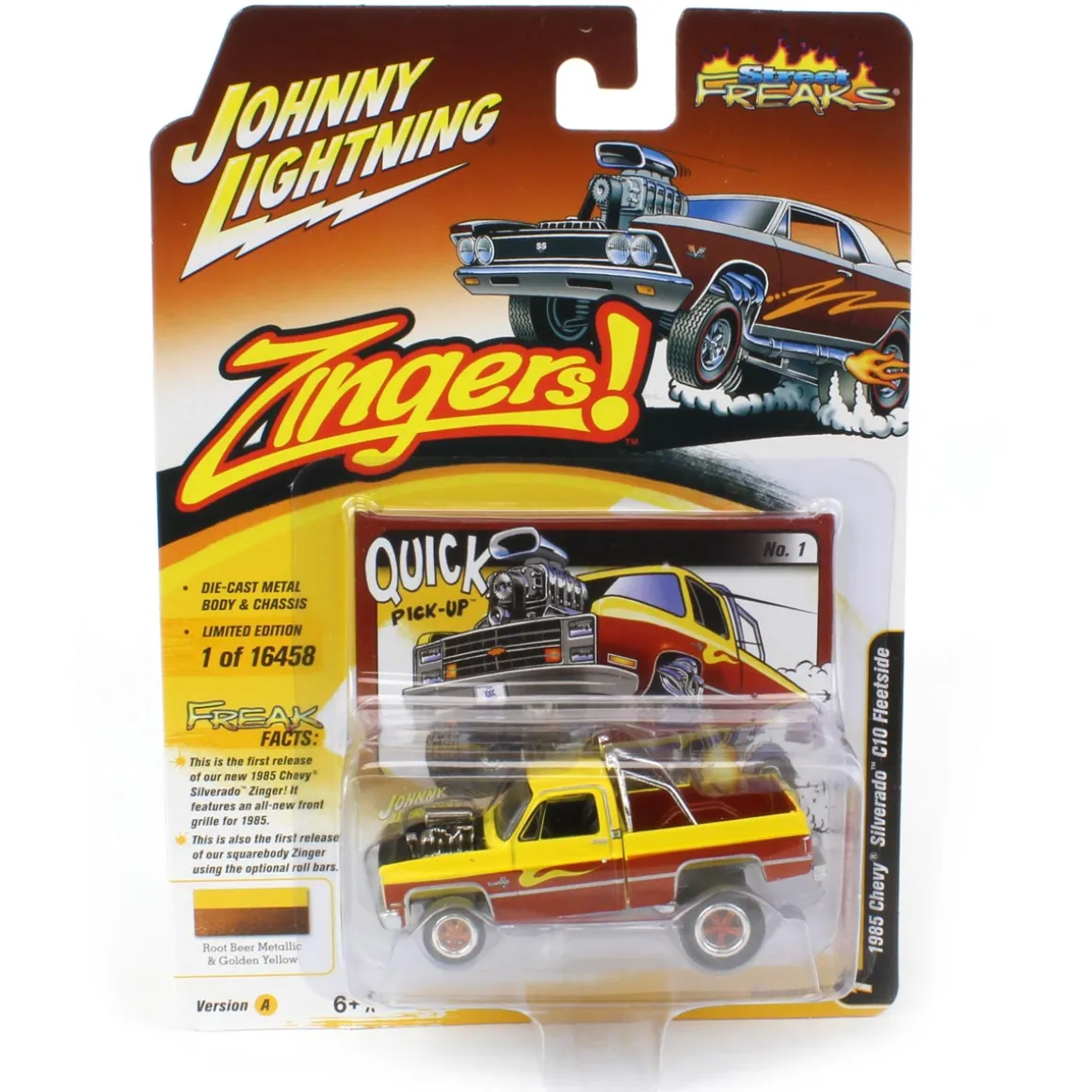 1/64 1985 Chevrolet Silverado, Golden Yellow, Zingers by Johnny Lightning