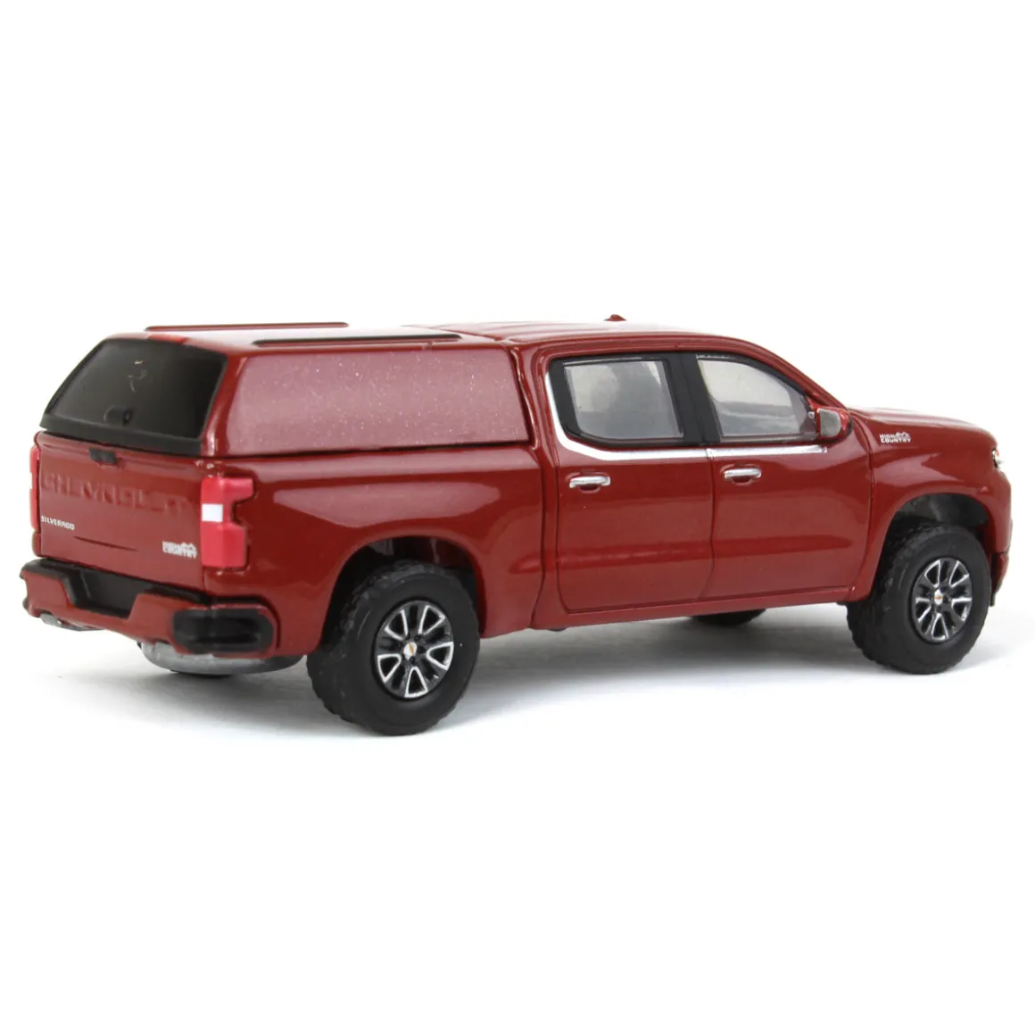 1/64 2022 Chevrolet Silverado LTD High Country with Camper Shell, Cherry Red, Showroom Floor Series 2