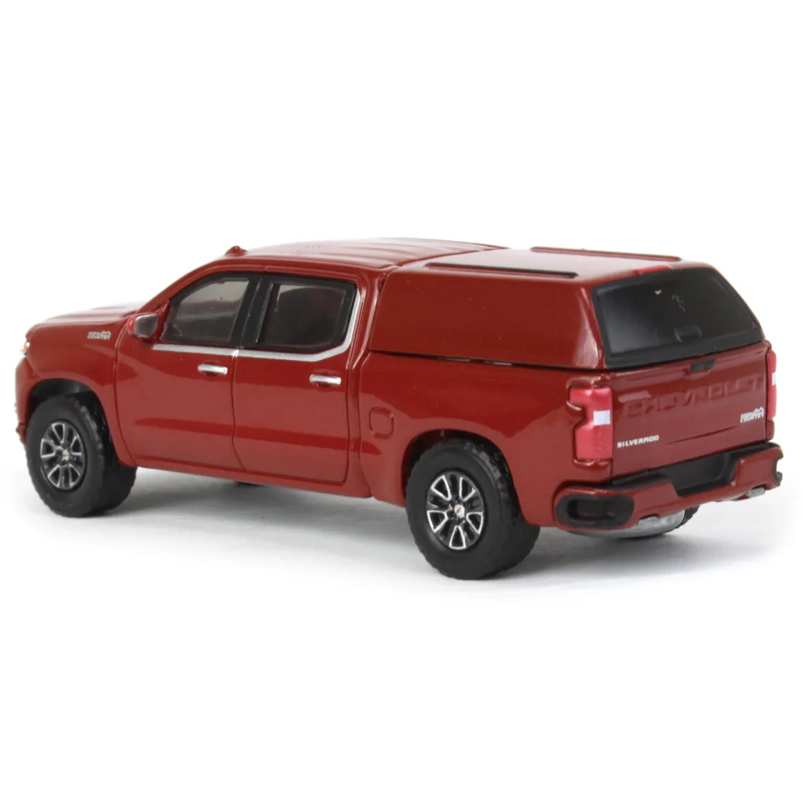 1/64 2022 Chevrolet Silverado LTD High Country with Camper Shell, Cherry Red, Showroom Floor Series 2
