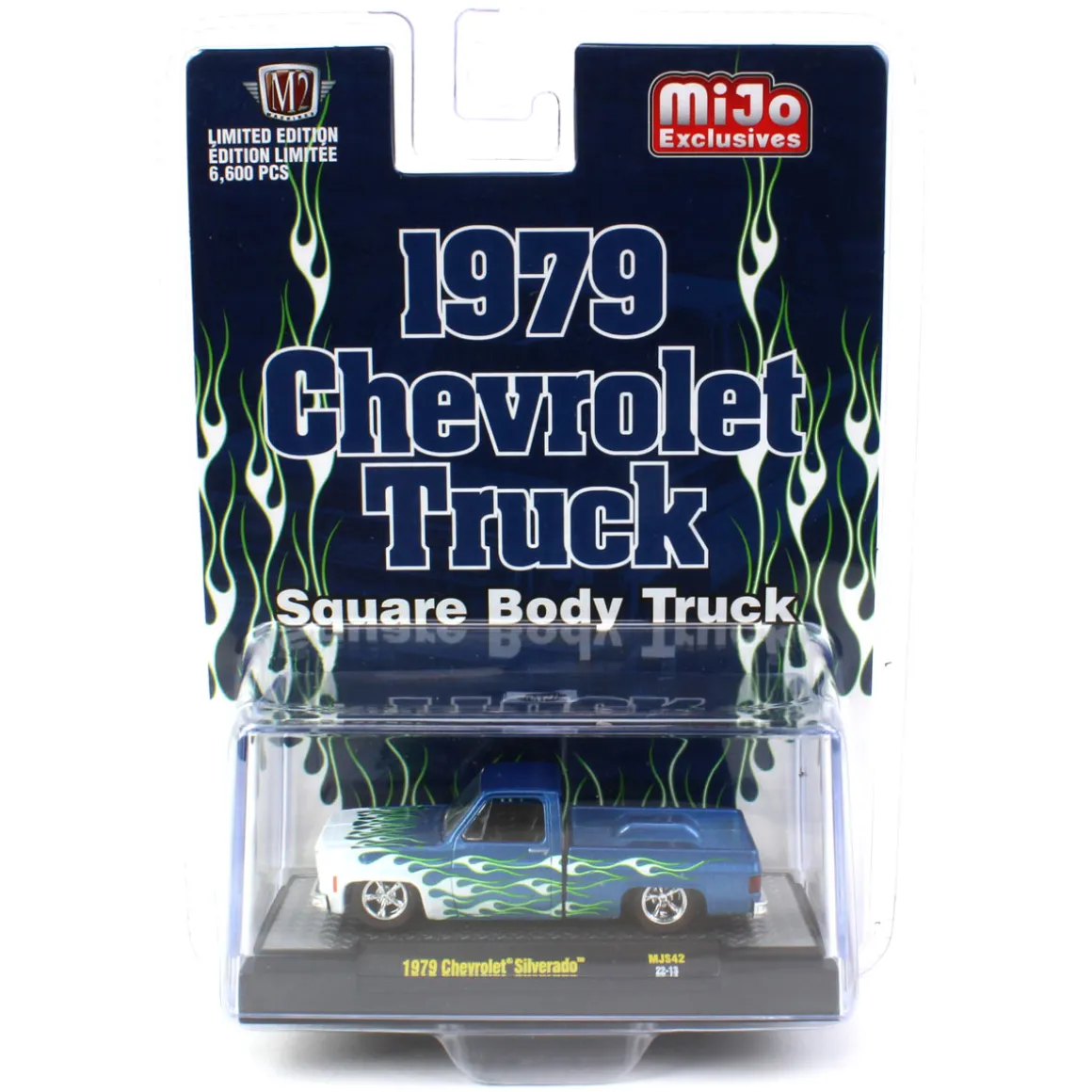 1/64 1979 Chevrolet Silverado Pickup Blue with Flames, M2 Machine MIJO Exclusive