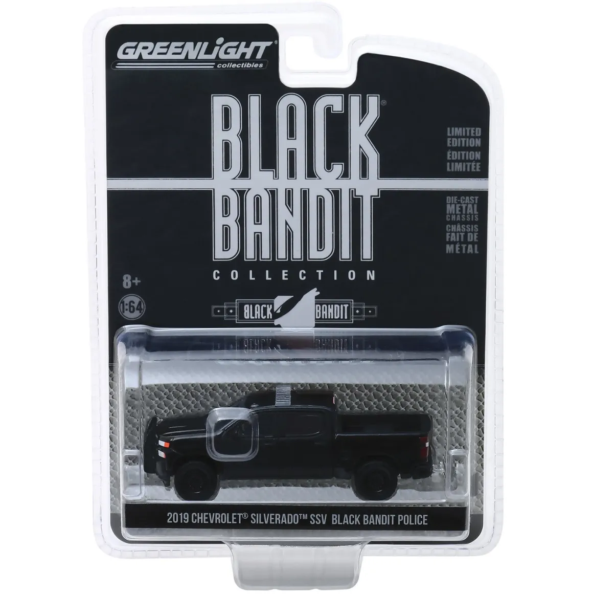 1/64 2019 Chevrolet Silverado Police Pickup Truck, Black Bandit Series 21