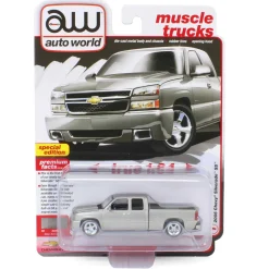 1/64 2006 Chevrolet Silverado SS Extended Cab Fleetside Pickup Truck, Silver, Auto World