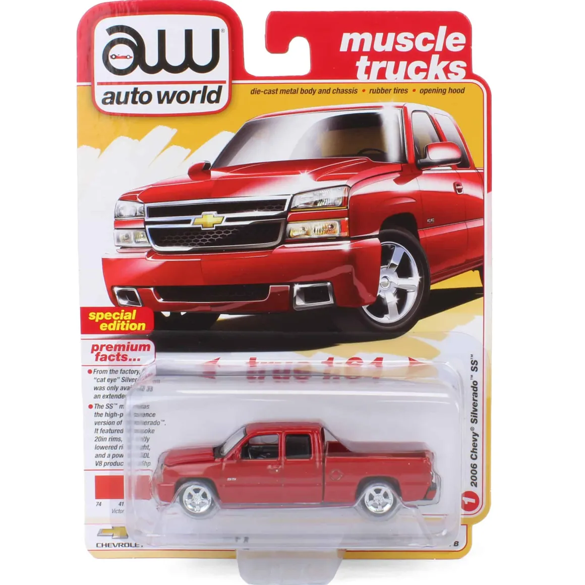 1/64 2006 Chevrolet Silverado SS Extended Cab Fleetside Pickup Truck, Victory Red, Auto World