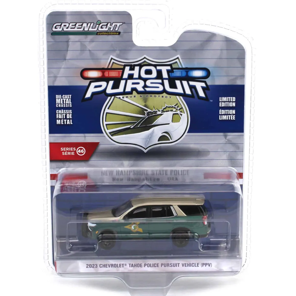 1/64 2023 Chevrolet Tahoe Police Pursuit Vehicle (PPV), New Hampshire State Police, Hot Pursuit Series 46