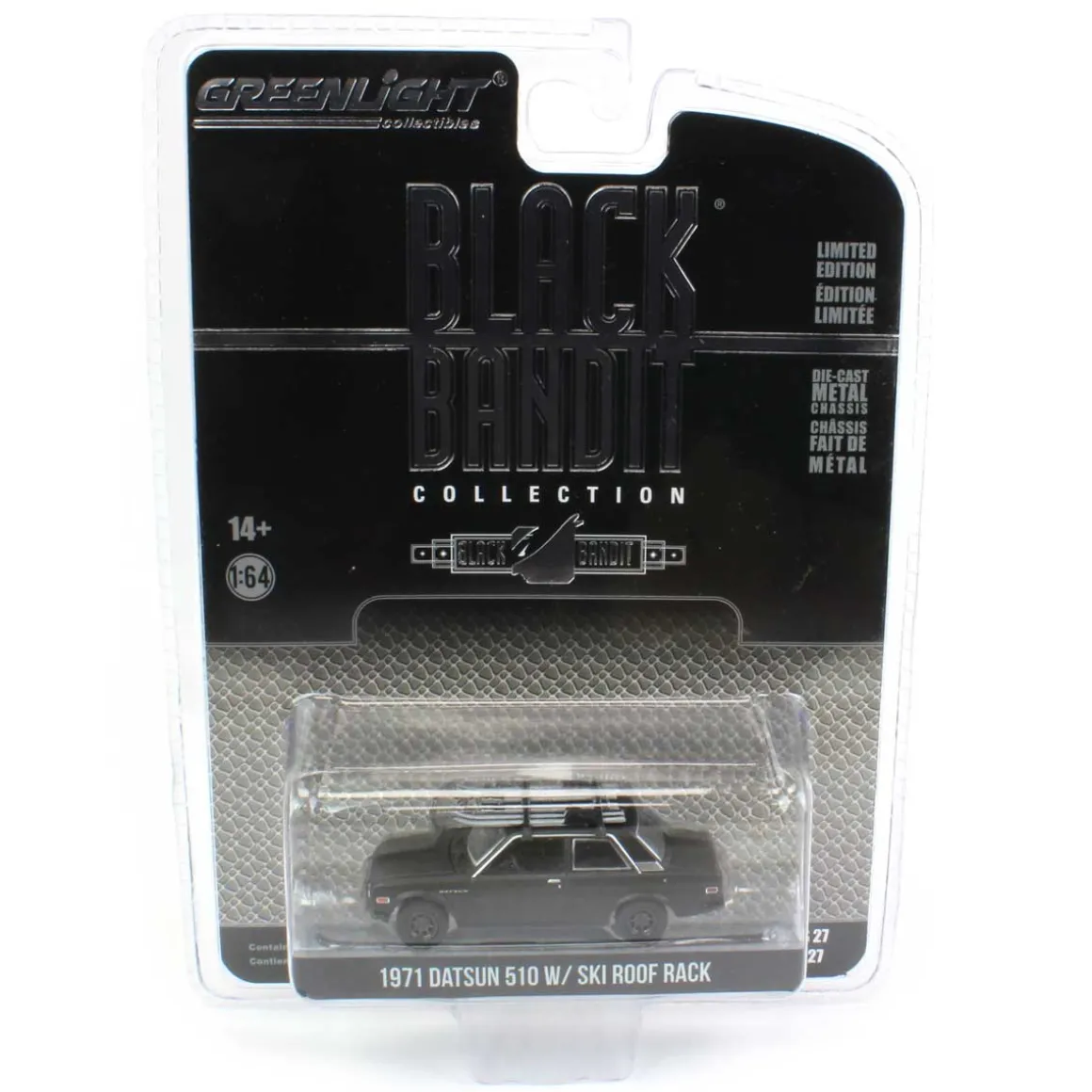1/64 1971 Datsun 510 with Ski Roof Rack, Black Bandit Series 27