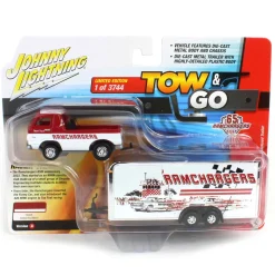 1/64 1965 Dodge A-100 Pickup with Enclosed Trailer, Ramchargers, Johnny Lightning Tow & Go