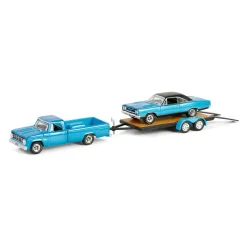 1/64 1967 Dodge D-200 with Flatbed Trailer & 1969 Plymouth GTX, Graveyard Carz, Hollywood Hitch & Tow Series 13