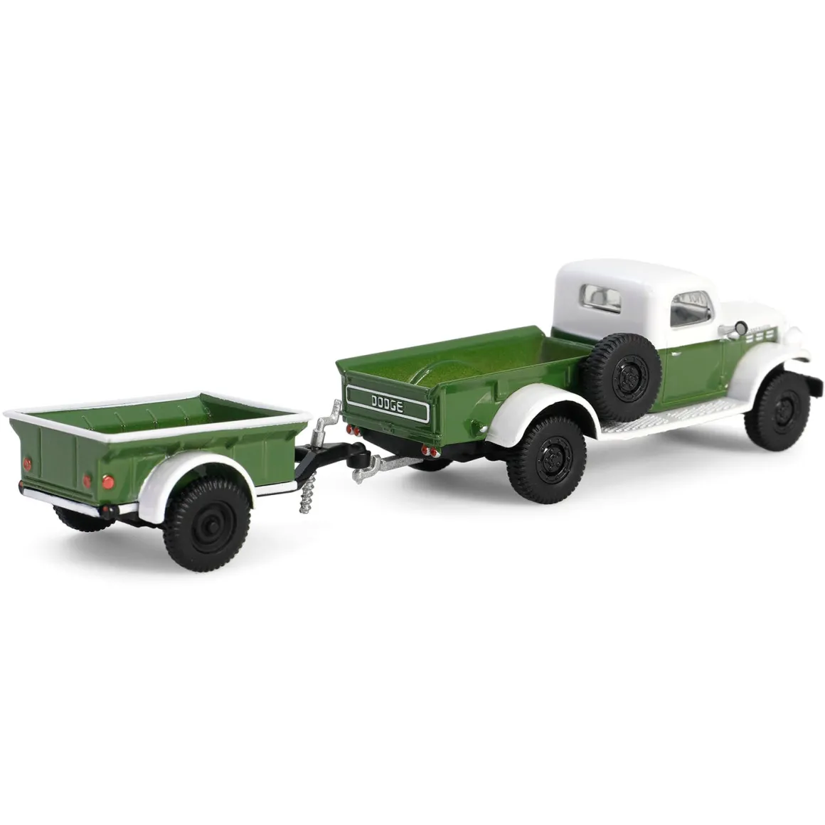 1/64 1950 Dodge Power Wagon with 1/4 Ton Cargo Trailer, Green & White, Hitch & Tow Series 32