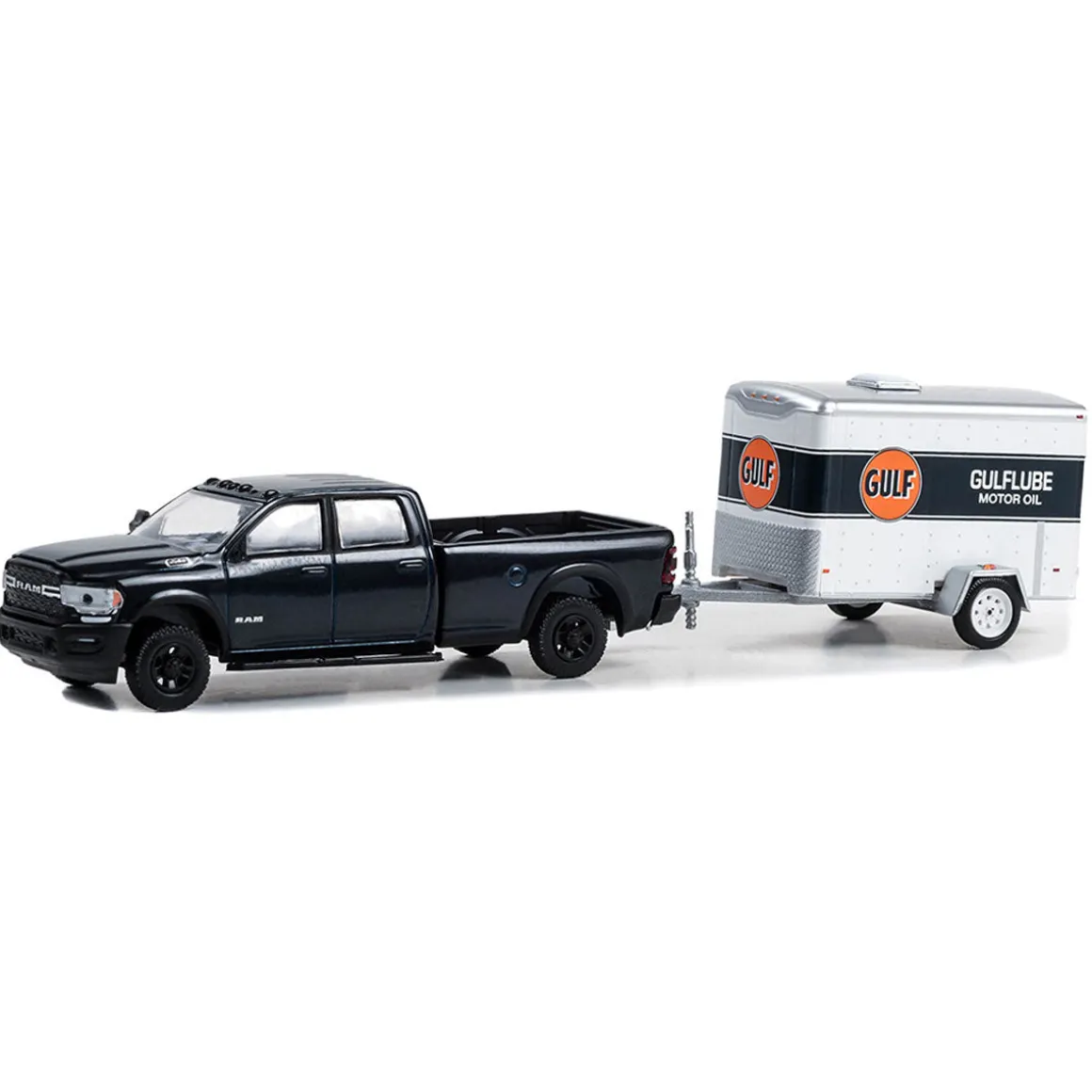 1/64 2023 Dodge Ram 2500 Gulf Oil with Small Gulftube Motor Oil Cargo Trailer, Hitch & Tow Series 29