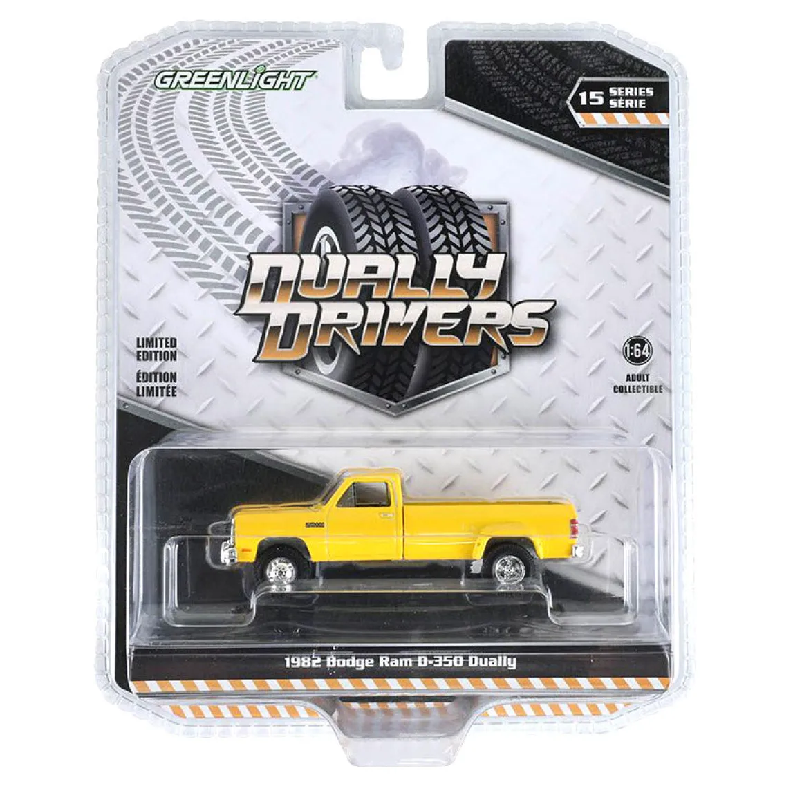 1/64 1982 Dodge Ram D350 Dually, Construction Yellow, Dually Drivers Series 15