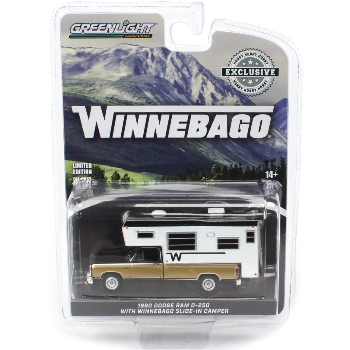 1/64 1990 Dodge Ram D-250 Royal SE with Winnebago Camper, Black and Sand