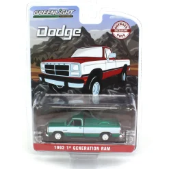 1/64 1992 Dodge Ram 1st Generation, Red & White, Outback Toys Exclusive - Green Machine
