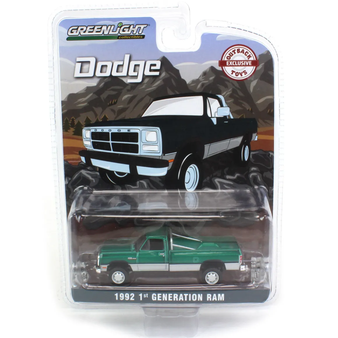 1/64 1992 Dodge Ram 1st Generation, Lifted, Green & Silver, Outback Toys Exclusive - Green Machine