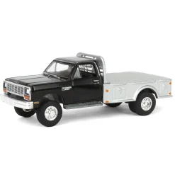1/64 1985 Dodge Ram W350 Dually Flatbed Pickup Truck, Black with Silver Flatbed, Diecast Direct Exclusive
