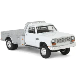 1/64 1985 Dodge Ram W350 Dually Flatbed Pickup Truck, White with Silver Flatbed, Diecast Direct Exclusive