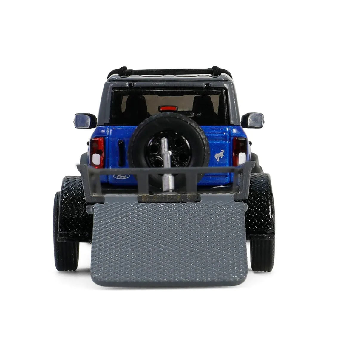 1/64 2021 Ford Bronco Black Diamond with Utility Trailer & Motorcycle, Velocity Blue, Hitch & Tow Series 32