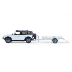 1/64 2021 Ford Bronco 4-Door Badlands, Cactus Grey with Utility Trailer & Motorcycle, Hitch & Tow Series 33