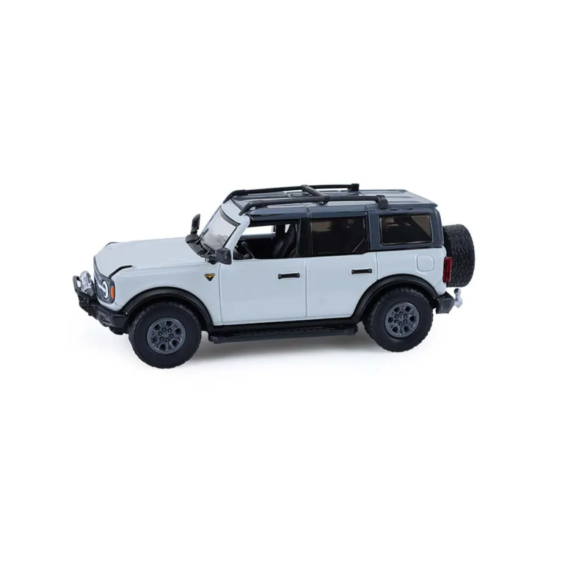 1/64 2021 Ford Bronco 4-Door Badlands, Cactus Grey with Utility Trailer & Motorcycle, Hitch & Tow Series 33
