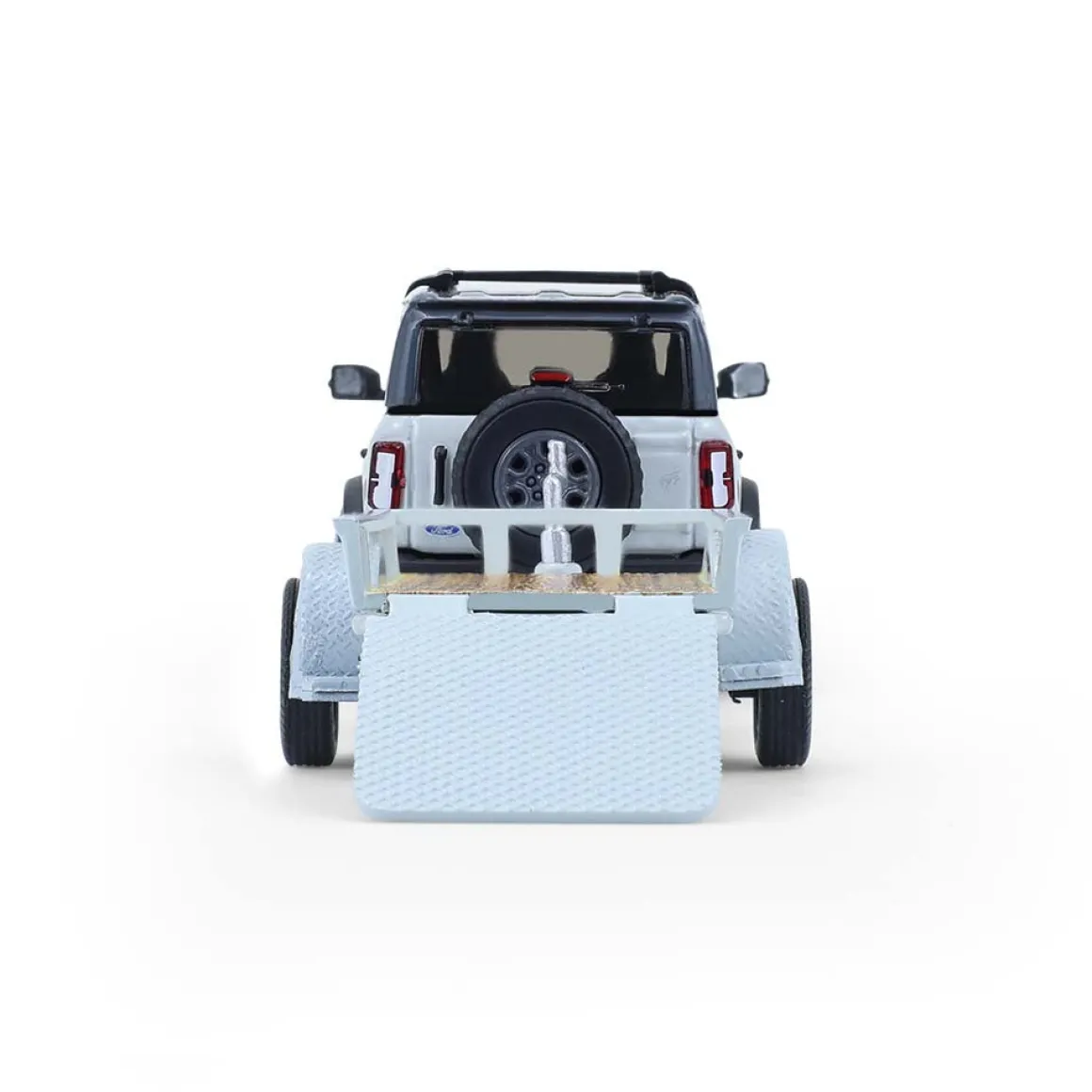 1/64 2021 Ford Bronco 4-Door Badlands, Cactus Grey with Utility Trailer & Motorcycle, Hitch & Tow Series 33