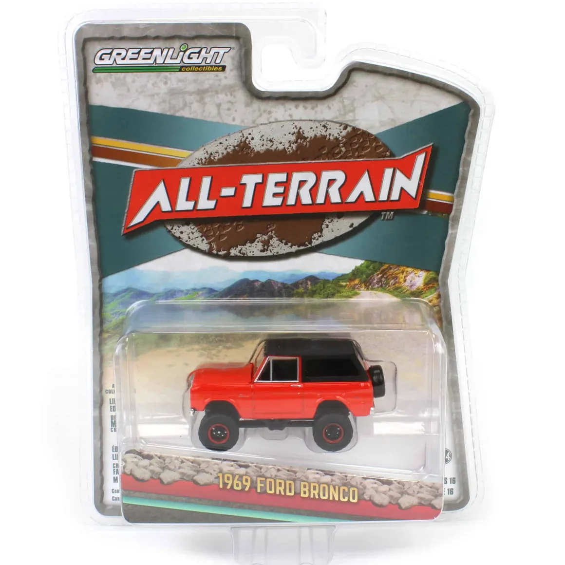 1/64 1969 Ford Bronco Lifted with Soft Top, Poppy Red, All-Terrain Series 16
