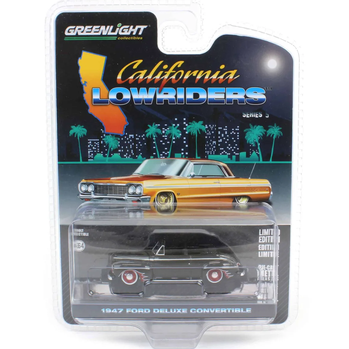 1/64 1947 Ford Deluxe Convertible Lowrider, Black & Red, California Lowriders Series 5
