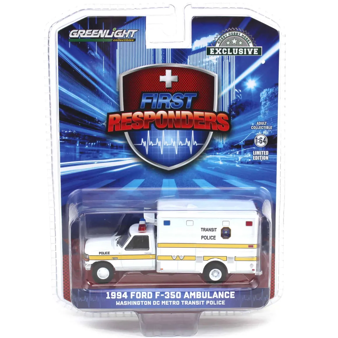 1/64 1994 Ford F-350 Ambulance, Washington DC Metro Transit Police, First Responders, Hobby Exclusive
