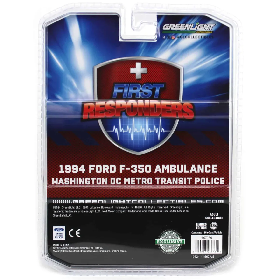 1/64 1994 Ford F-350 Ambulance, Washington DC Metro Transit Police, First Responders, Hobby Exclusive