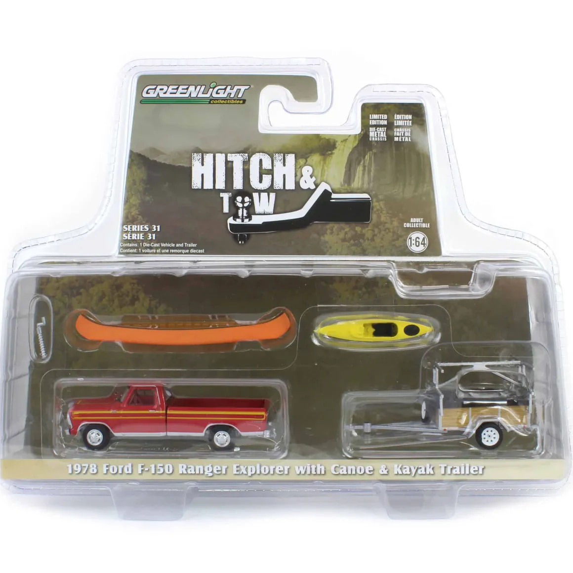 1/64 1978 Ford F-150 Ranger Explorer with Canoe Trailer & Canoe Rack, Hitch & Tow Series 31