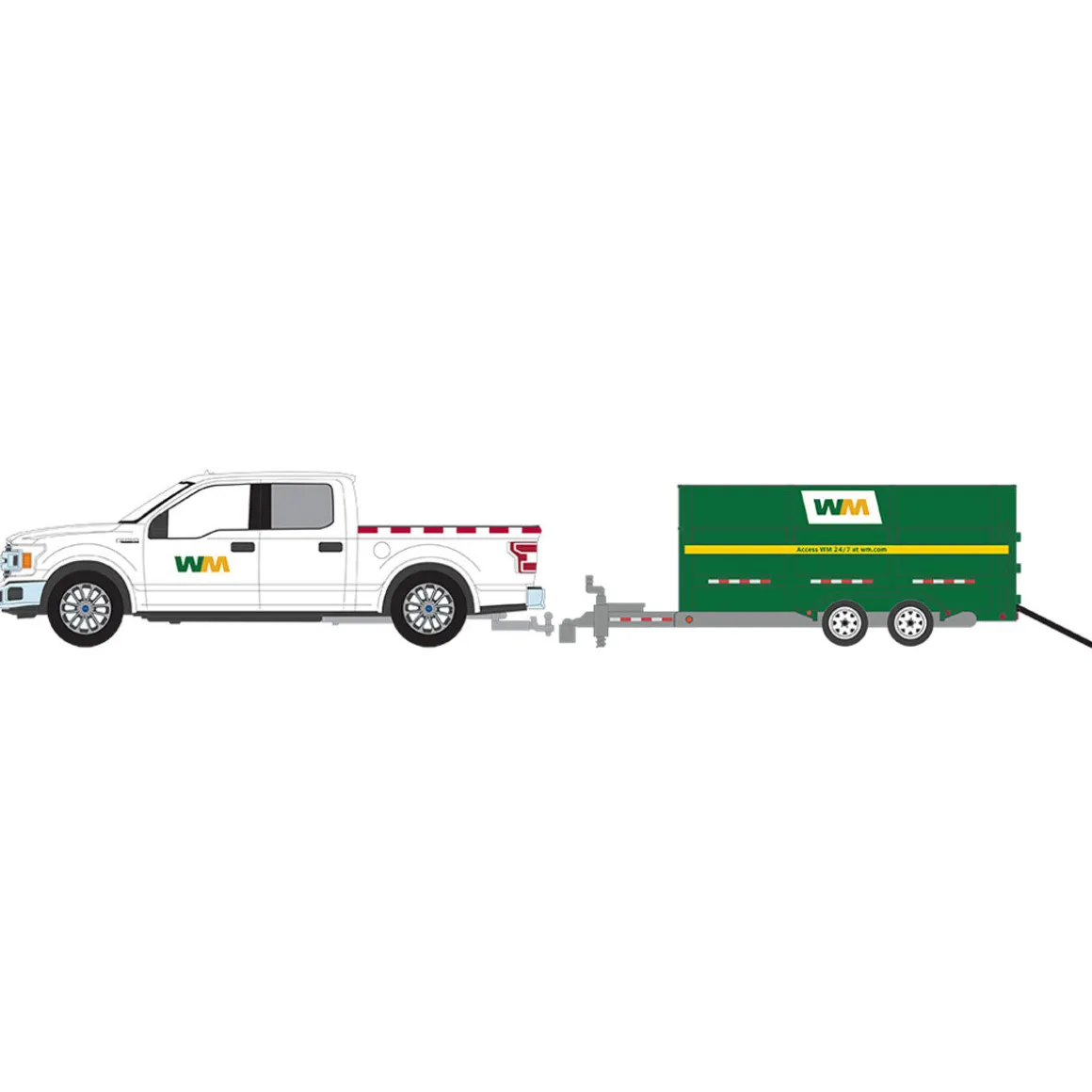 1/64 2018 Ford F-150 SuperCrew Waste Management with Double-Axle Dump Trailer, Hitch & Tow Series 29