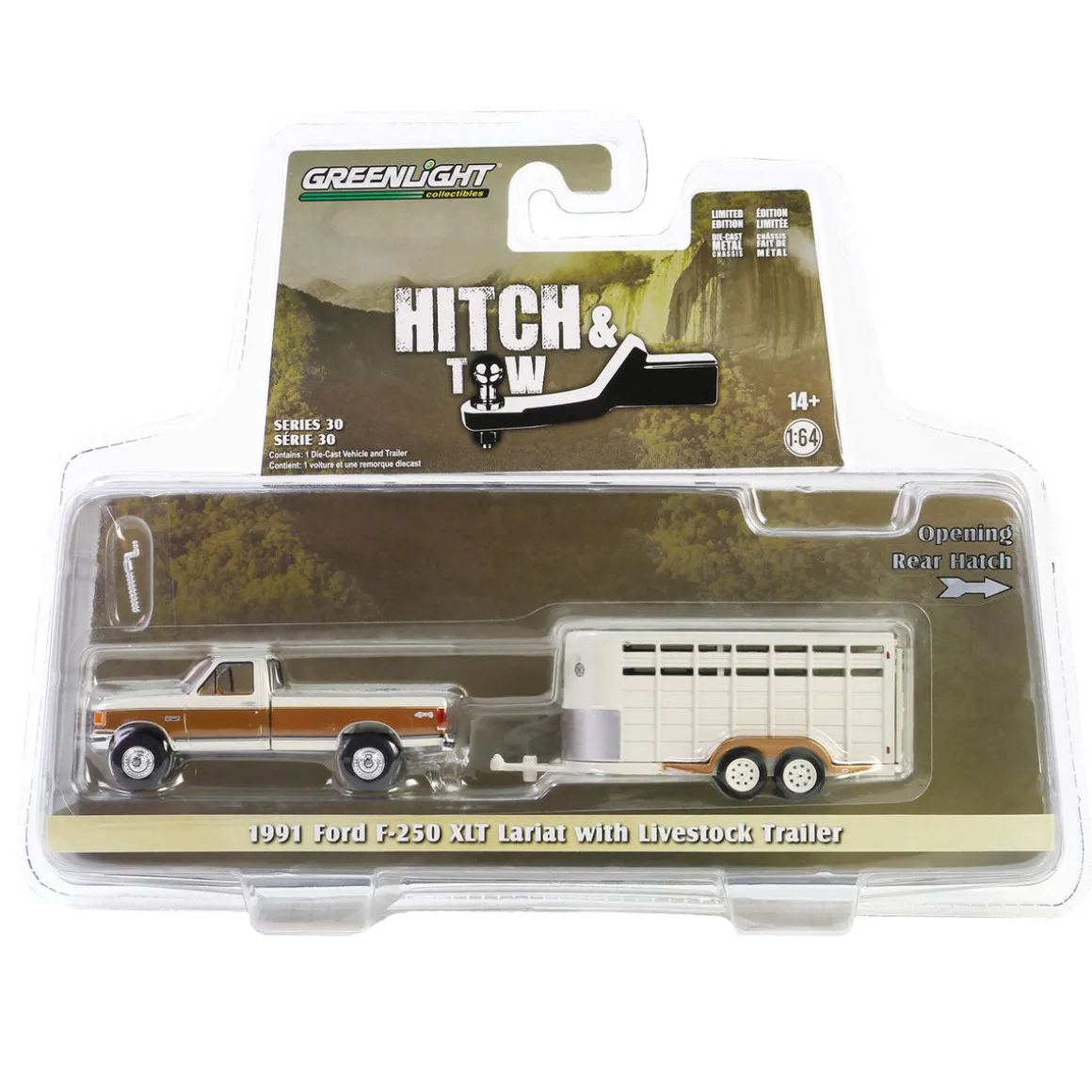 1/64 1991 Ford F-250 XLT Lariat with Livestock Trailer, Hitch & Tow Series 30