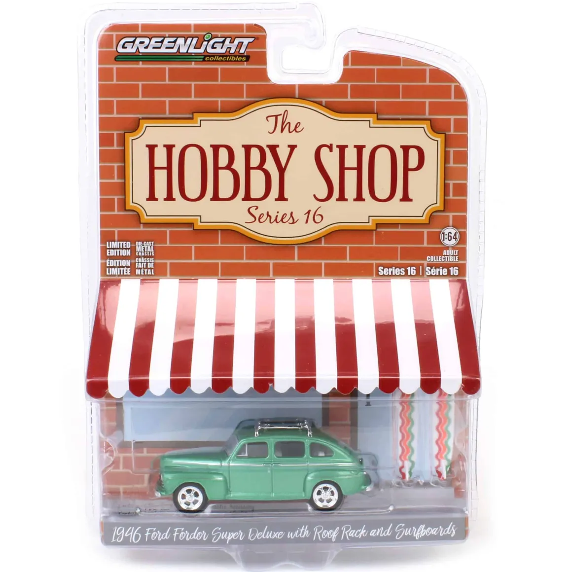 1/64 1946 Ford Fordor Super Deluxe with Roof Rack & Surfboards, Hobby Shop Series 16