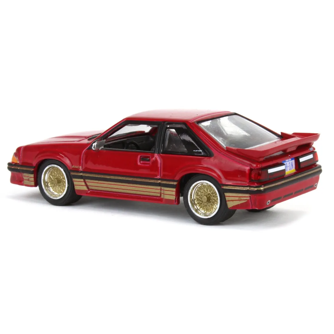 1/64 1988 Ford Mustang SLN with Gold Decals & Rims, Scarlet Red, LP Diecast Garage Exclusive