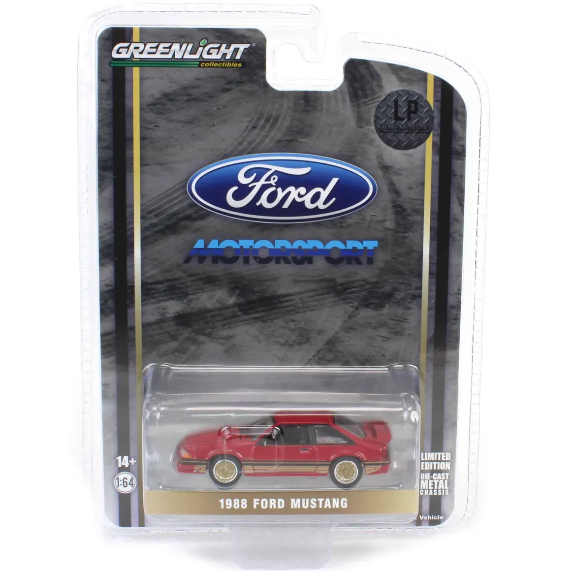 1/64 1988 Ford Mustang SLN with Gold Decals & Rims, Scarlet Red, LP Diecast Garage Exclusive