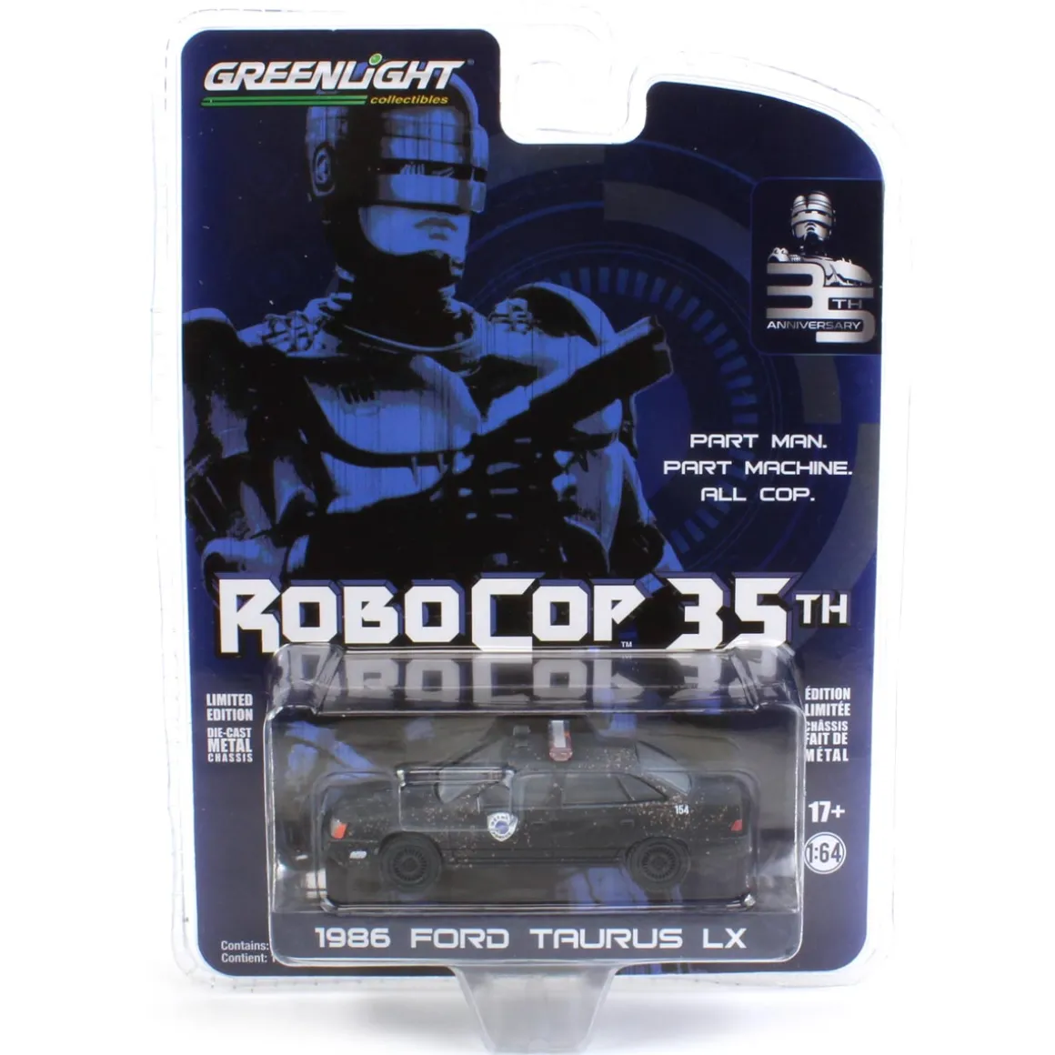 1/64 1986 Ford Taurus LX, Weathered Detroit Metro West Police, Robocop, Anniv Collection Series 15
