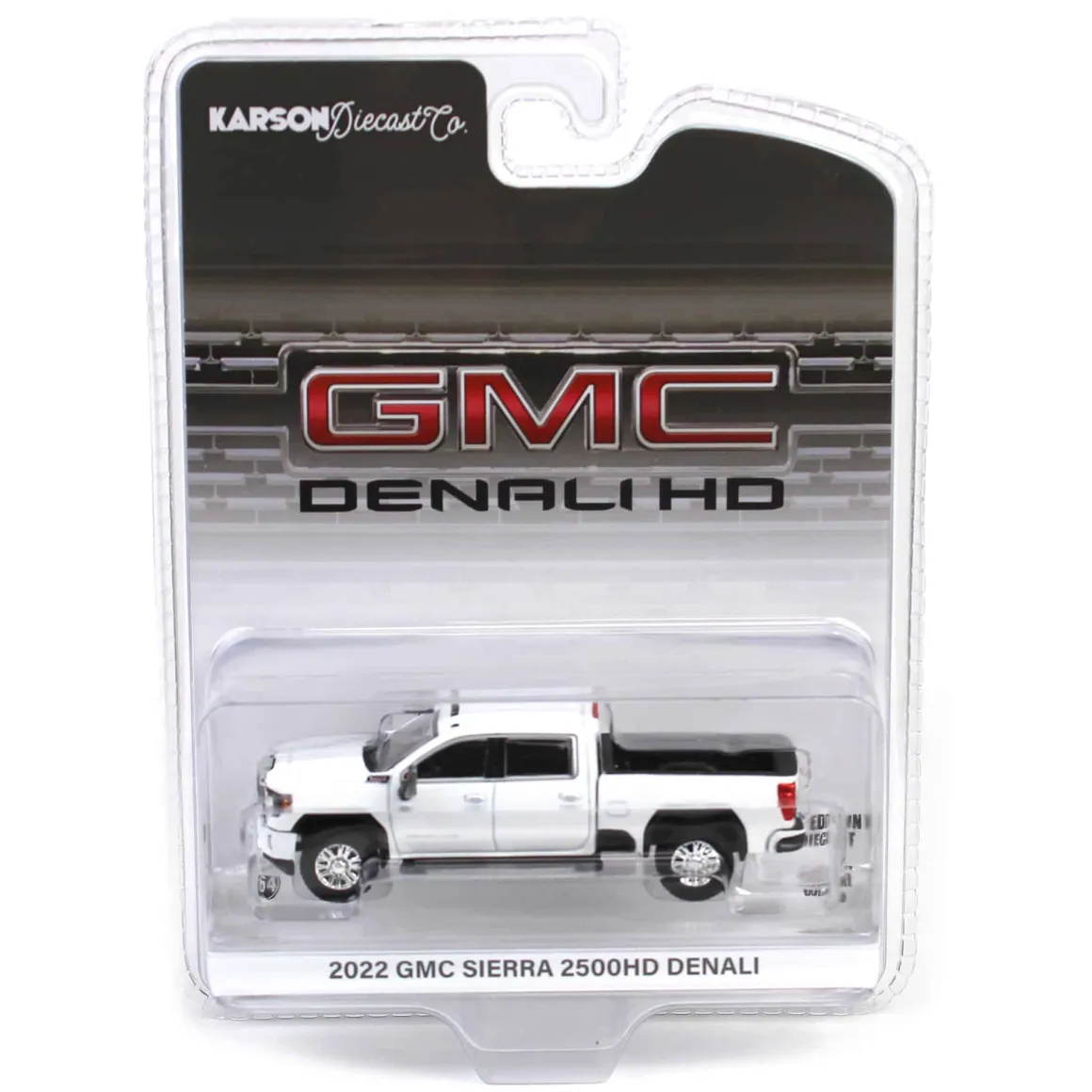1/64 2022 GMC Sierra 2500 Denali, Summit White, Karson Diecast Exclusive