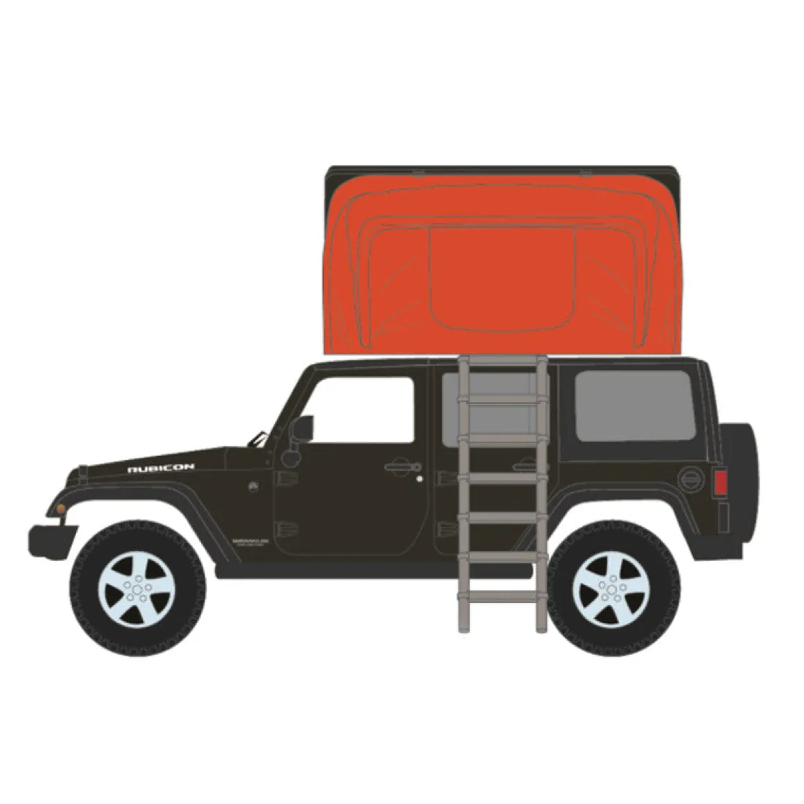 1/64 2008 Jeep Wrangler Unlimited Rubicon, Dark Charcoal with Modern Rooftop Camper, The Great Outdoors Series 4