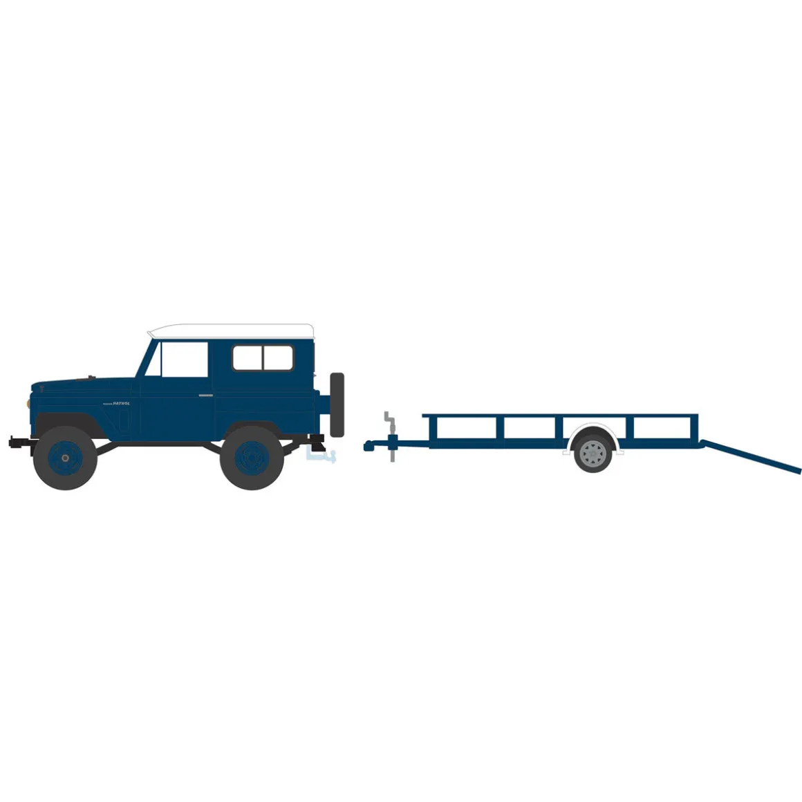 1/64 1961 Nissan Patrol Hard Top with Utility Trailer, Blue & White, Hitch & Tow Series 31